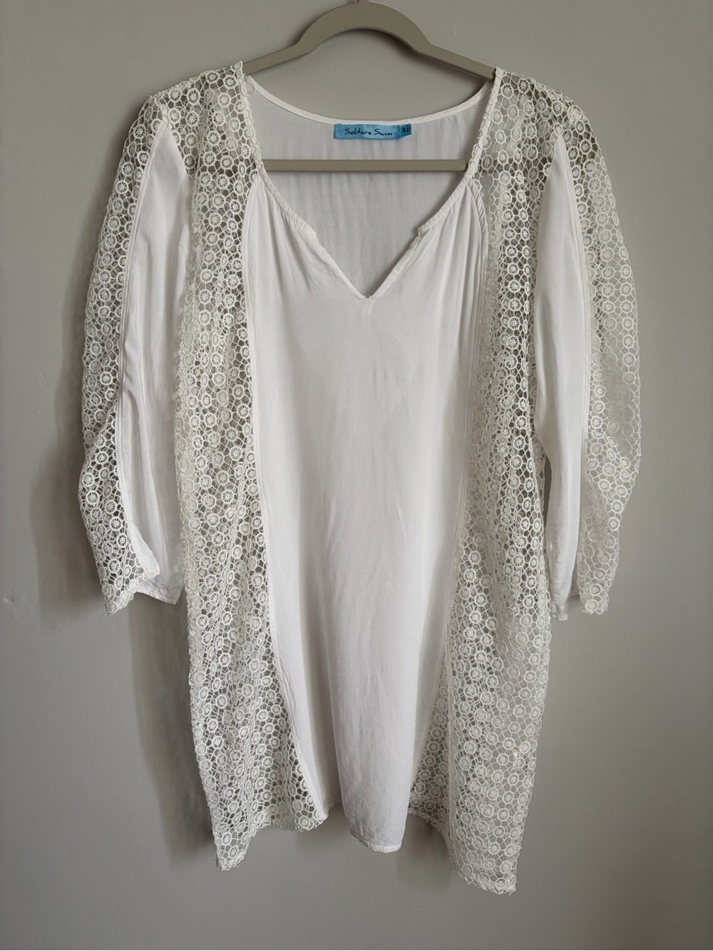 Solitaire Swim White Lace Swim Cover Up Tunic Size Medium